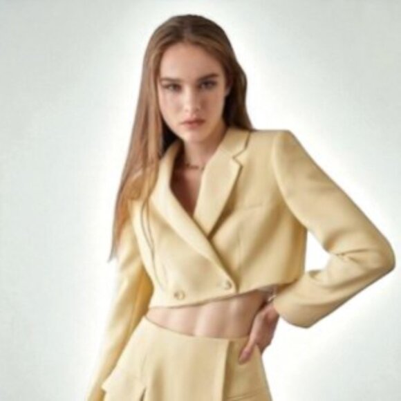 NWT J.ING Jing Yellow Long Sleeve Crop Blazer Jacket Top - Picture 7 of 7